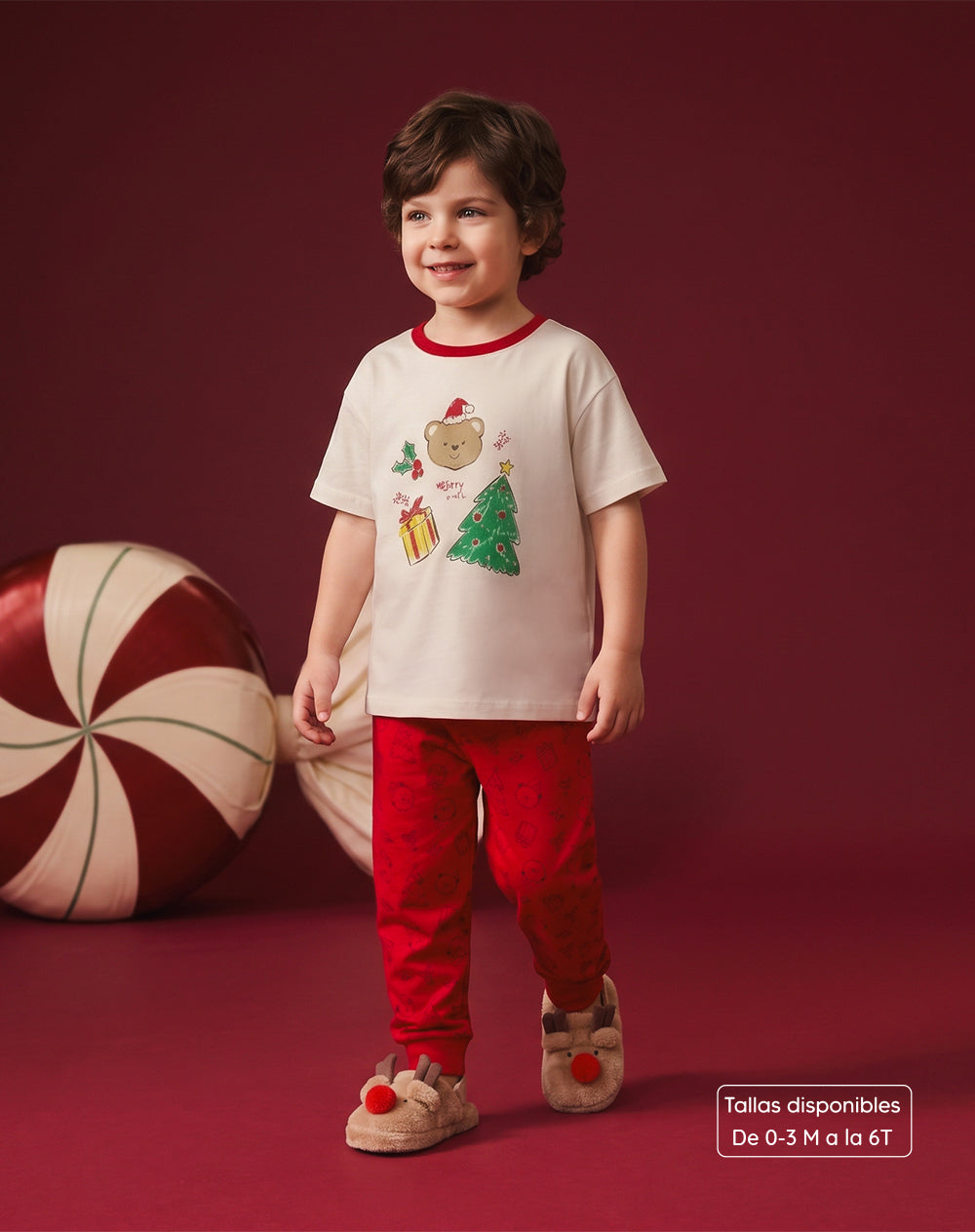 Pijama camiseta + pantalón algodón estampado navidad bebé unisex