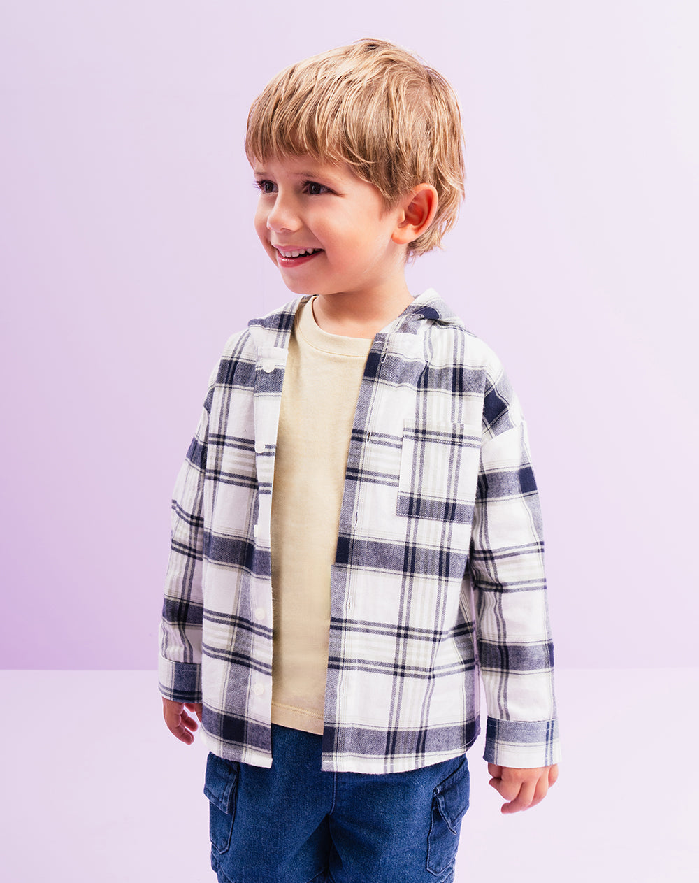 Camisa oversize manga larga cuadros niño