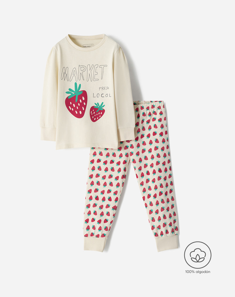 Pijama fitted fit beige estampada