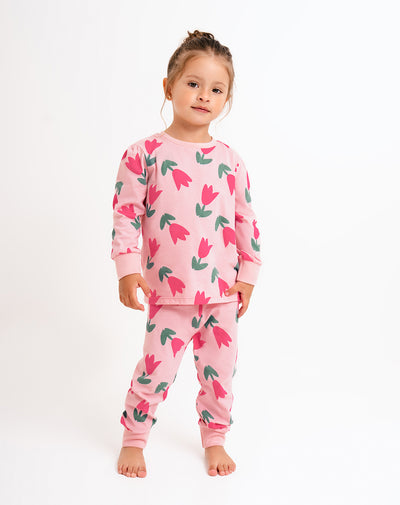 Pijama niña buzo + pantalón algodón rosada flores