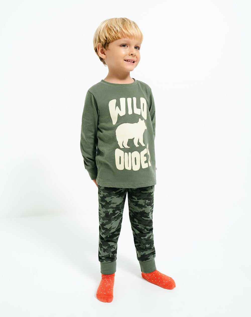Pijama niño buzo + pantalón algodón verde estampada