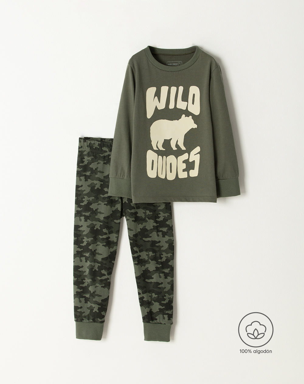 Pijama niño buzo + pantalón algodón verde estampada