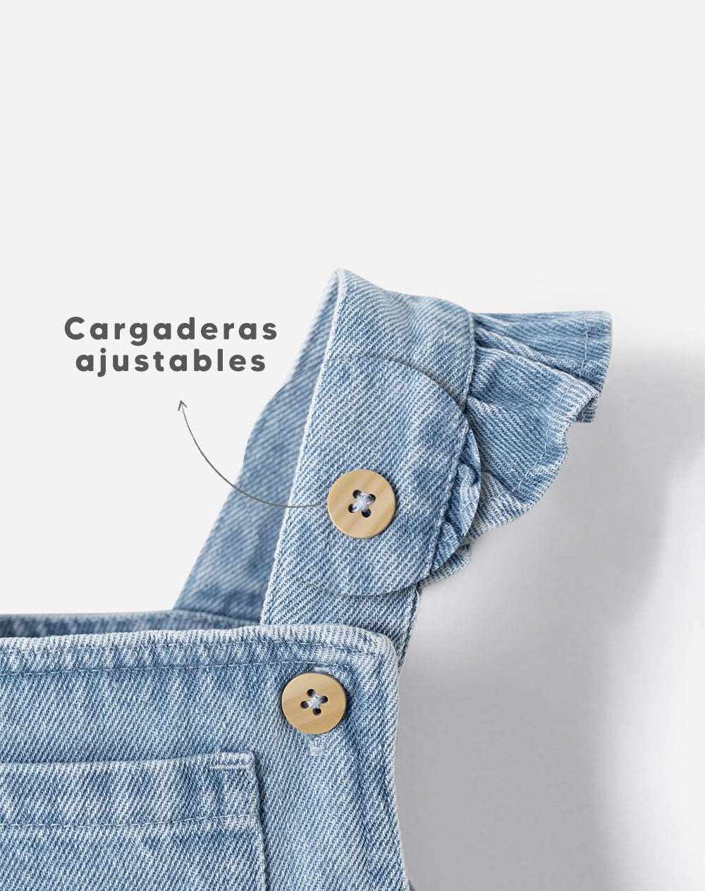 Overol largo apliques bordados índigo bebé niña