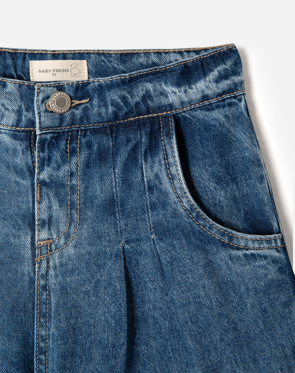 Jean wide leg tiro alto algodón índigo medio niña