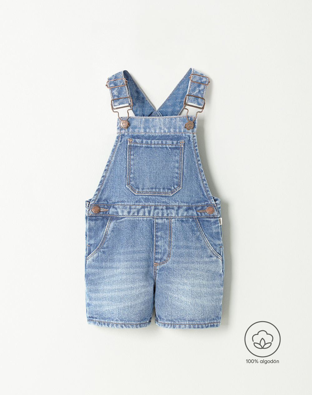 Overol corto denim regular algodón índigo medio niña
