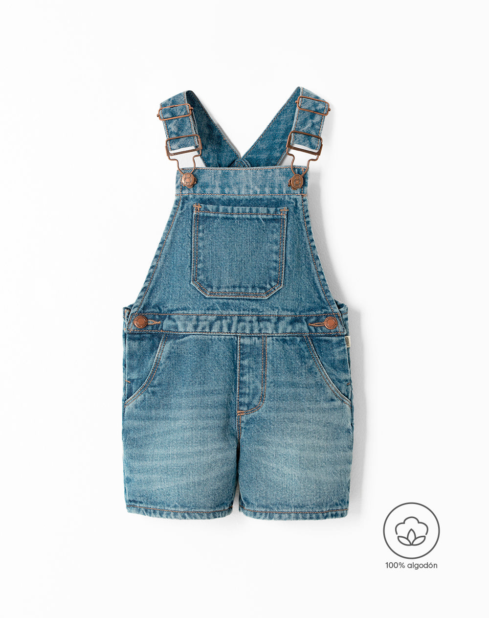 Overol corto denim regular algodón índigo medio niña