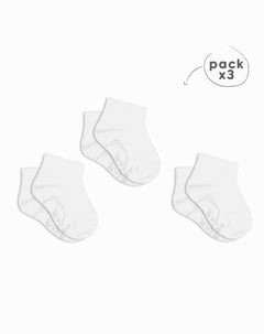 Medias bebé niño algodón tobilleras pack x3 blancas