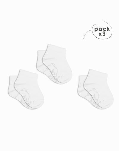 Medias bebé niño algodón tobilleras pack x3 blancas