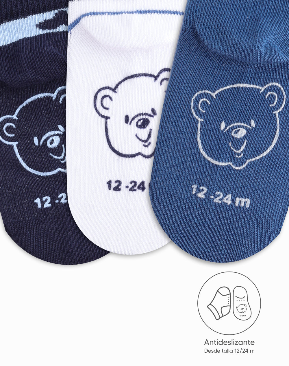 Medias bebé niño algodón tobilleras pack x3 surtido