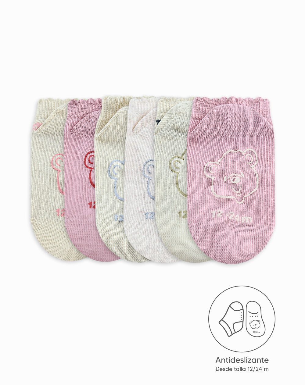 Medias niña algodón tobilleras pack x6 surtido