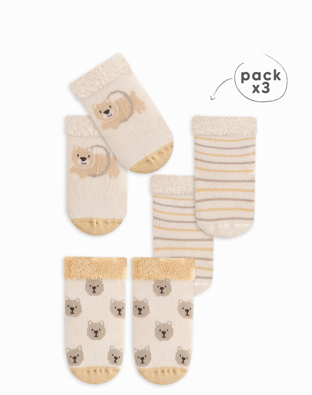 Medias bebé unisex algodón largas pack x3 surtido