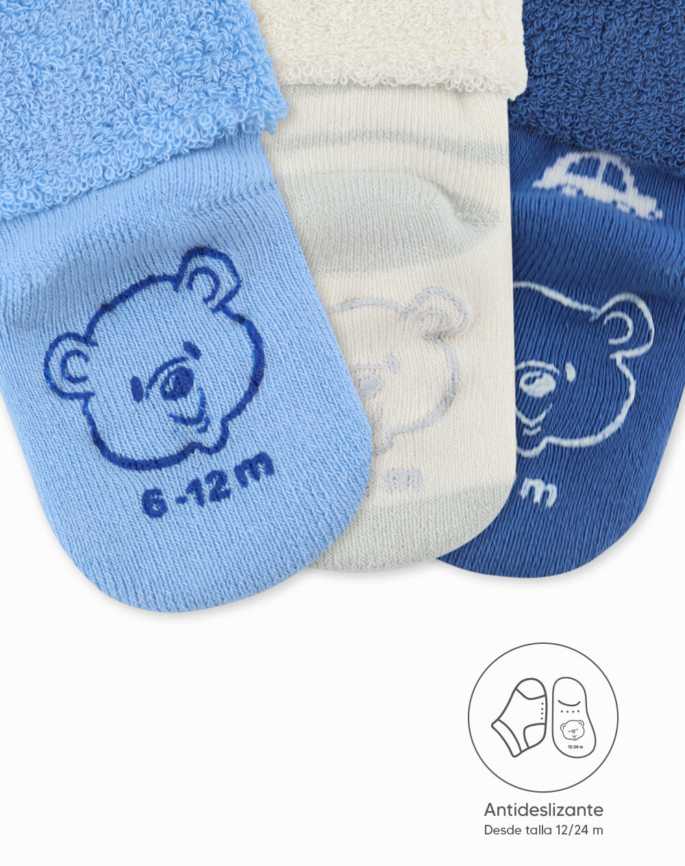 Medias bebé unisex algodón largas pack x3 surtido