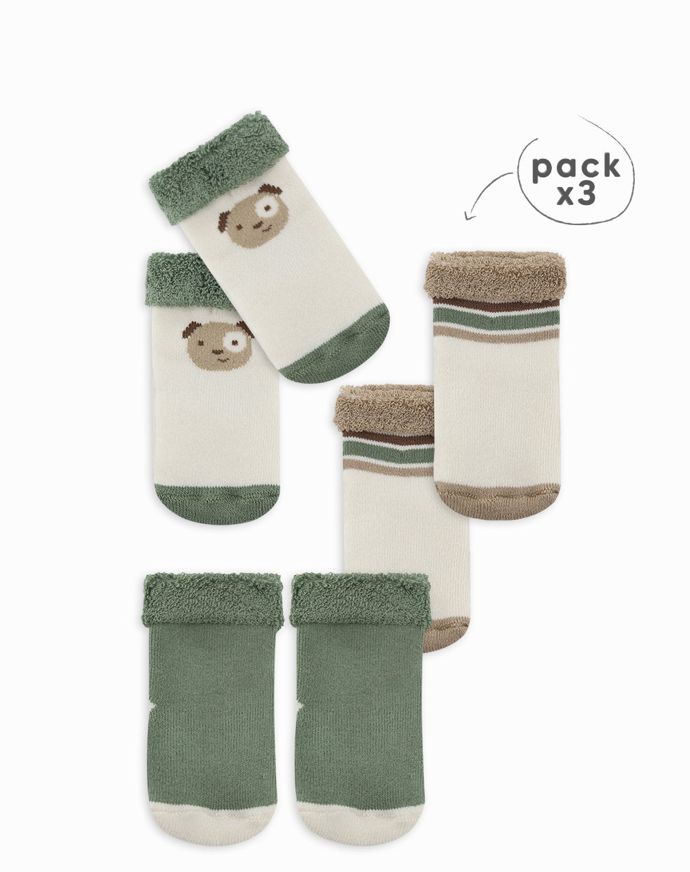 Medias bebé unisex algodón largas pack x3 surtido