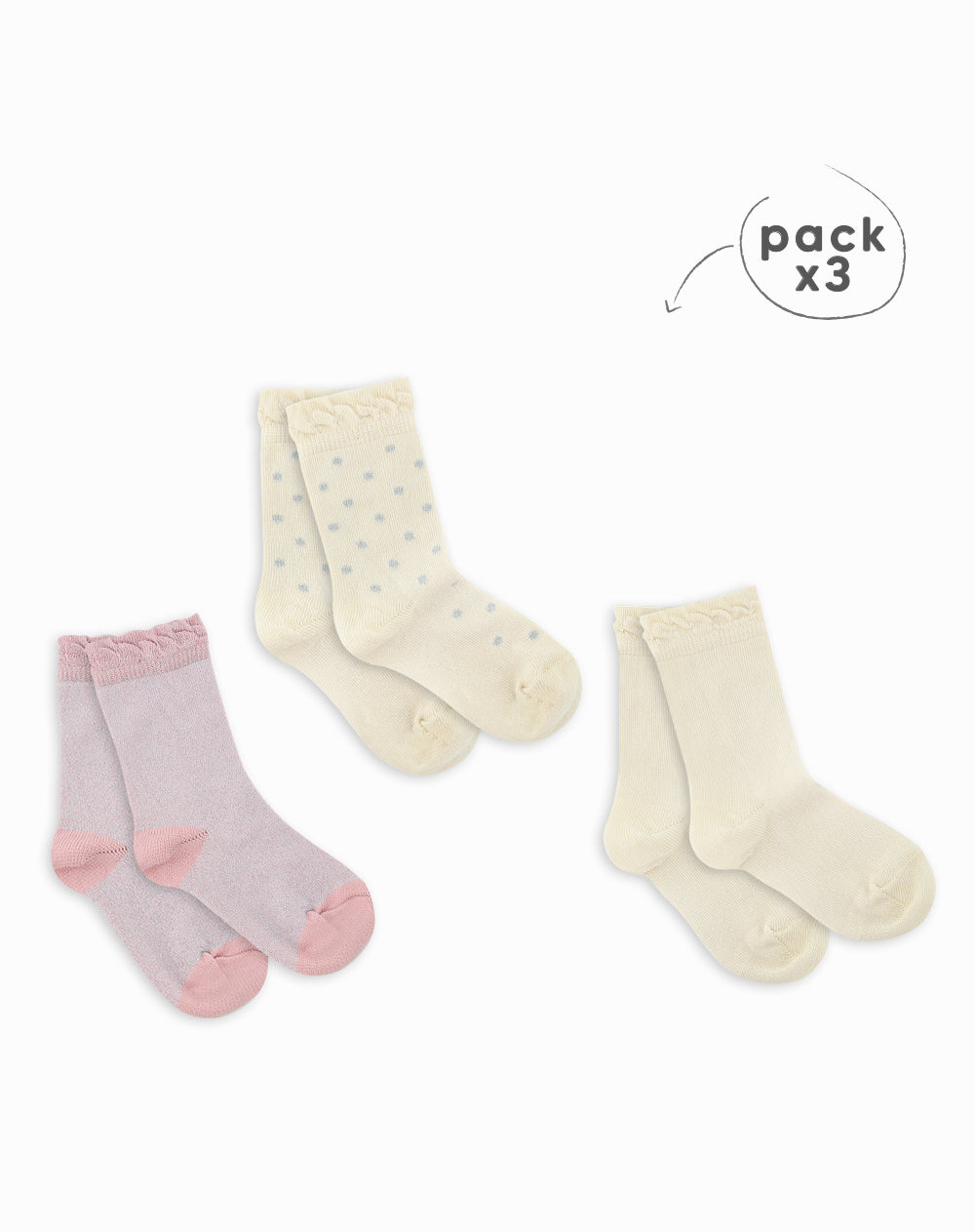 Medias niña largas pack x3 surtido
