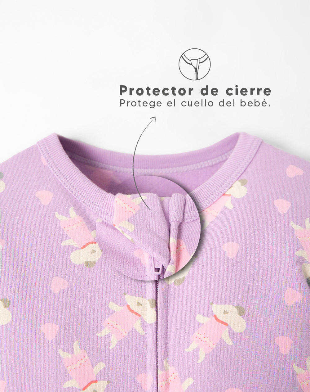 Pijama bebé niña algodón cierre doble sentido lila estampada