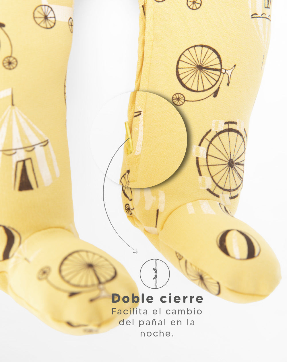 Pijama bebé niño algodón cierre doble sentido amarilla estampada