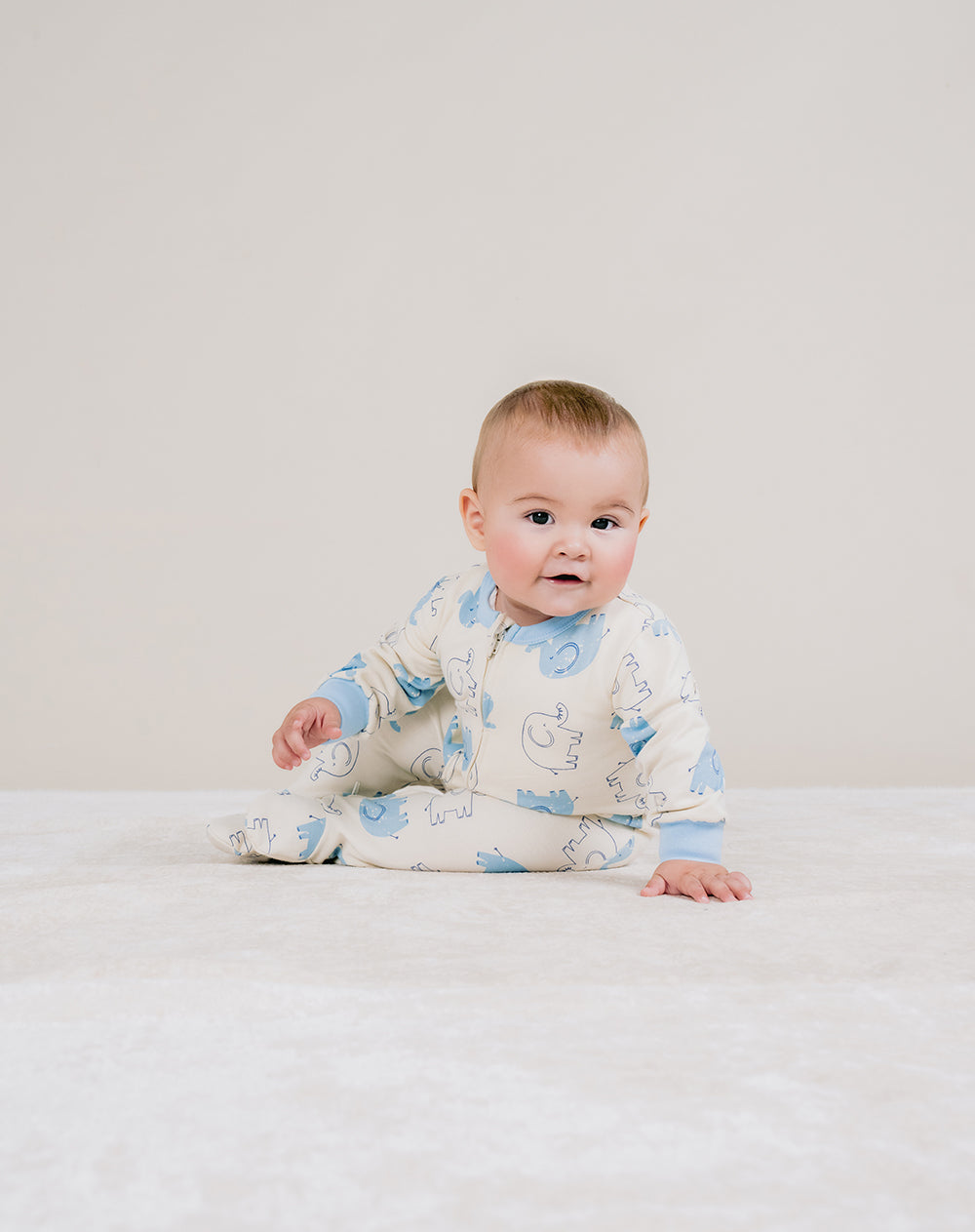Pijama bebé niño algodón cierre doble sentido beige elefantes