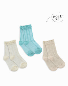 Medias niña algodón largas pack x3 surtido
