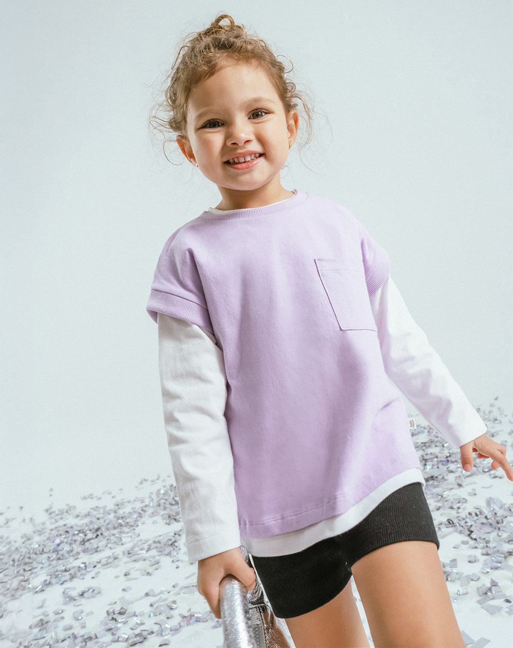 Camiseta oversize algodón morada niña