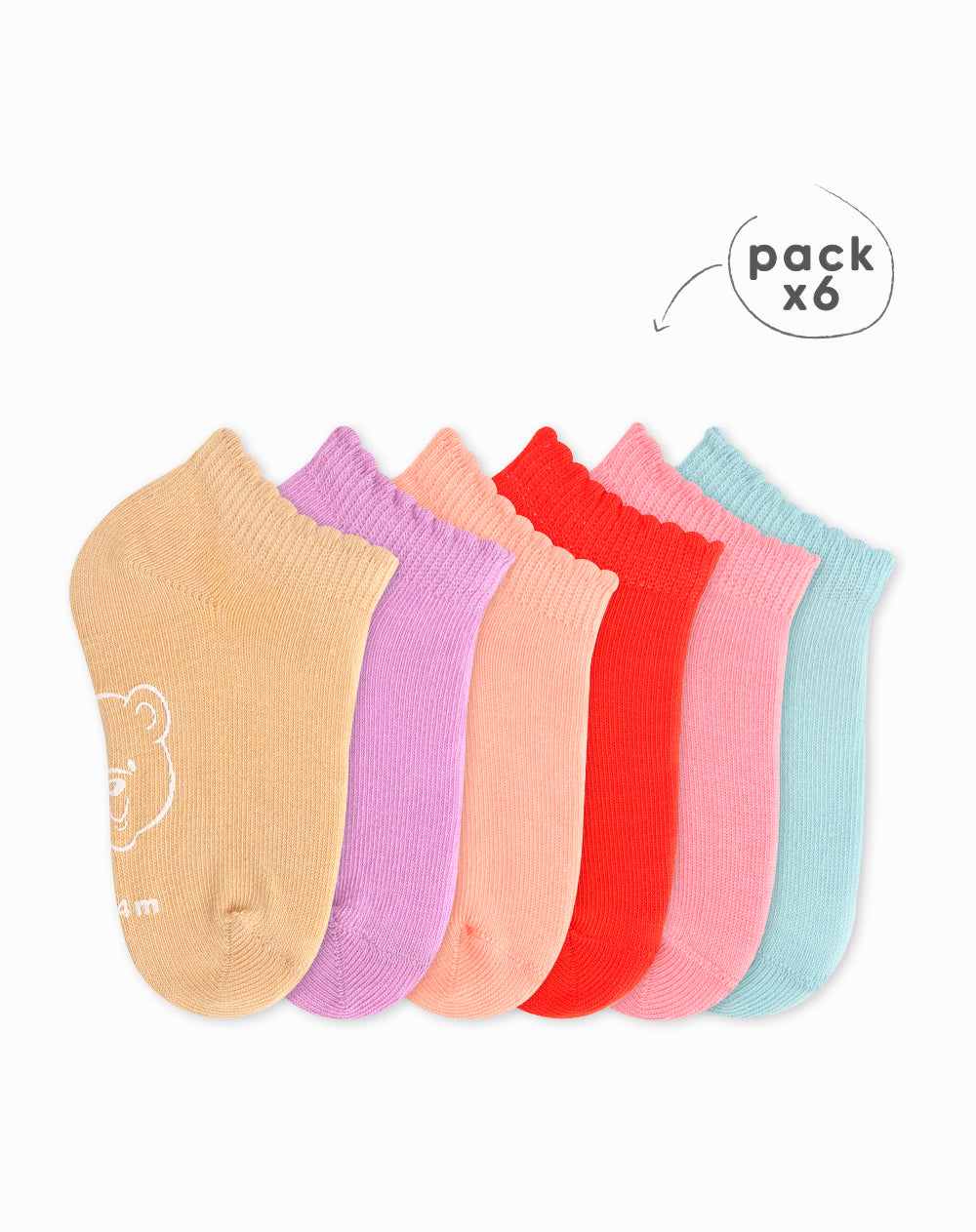 Medias niña algodón tobilleras pack x6 surtido