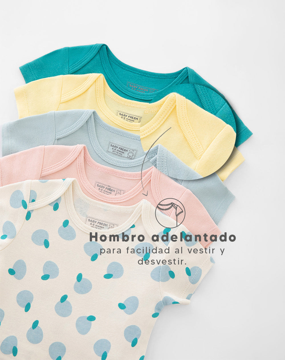 5 bodys cuello redondo manga corta surtido