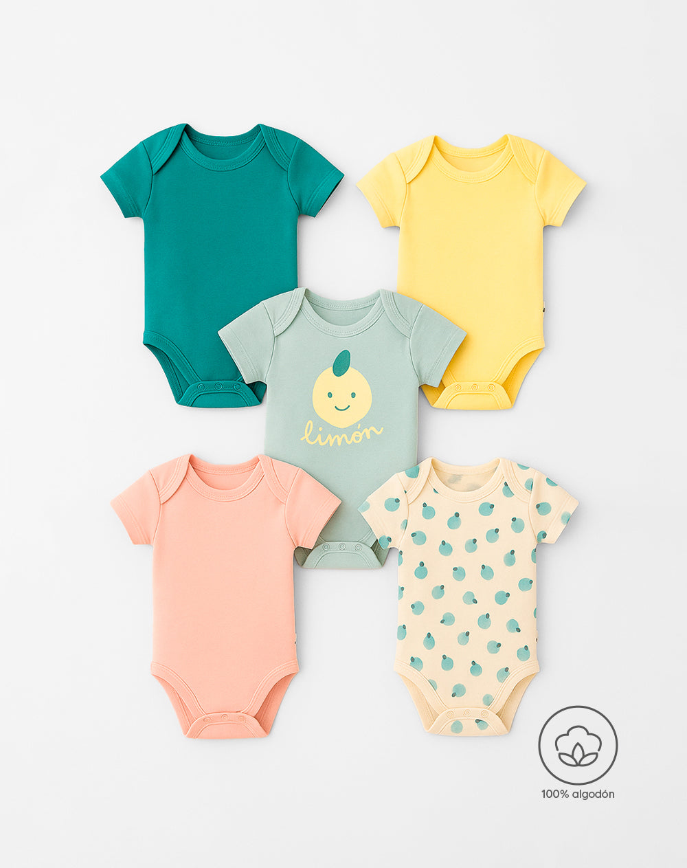 5 bodys cuello redondo manga corta surtido