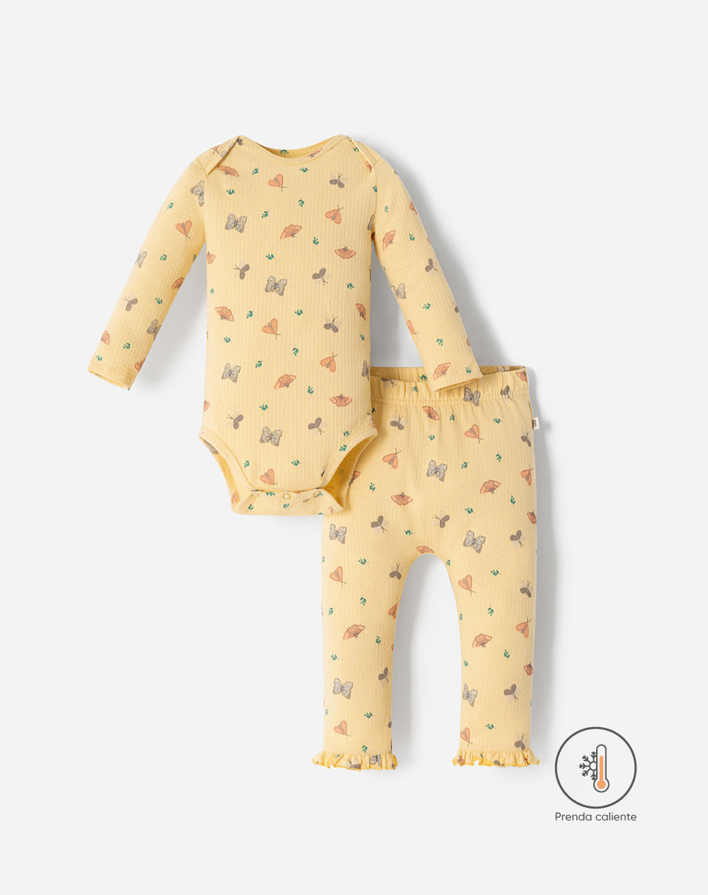 Conjunto pantalon largo manga larga amarillo estampado