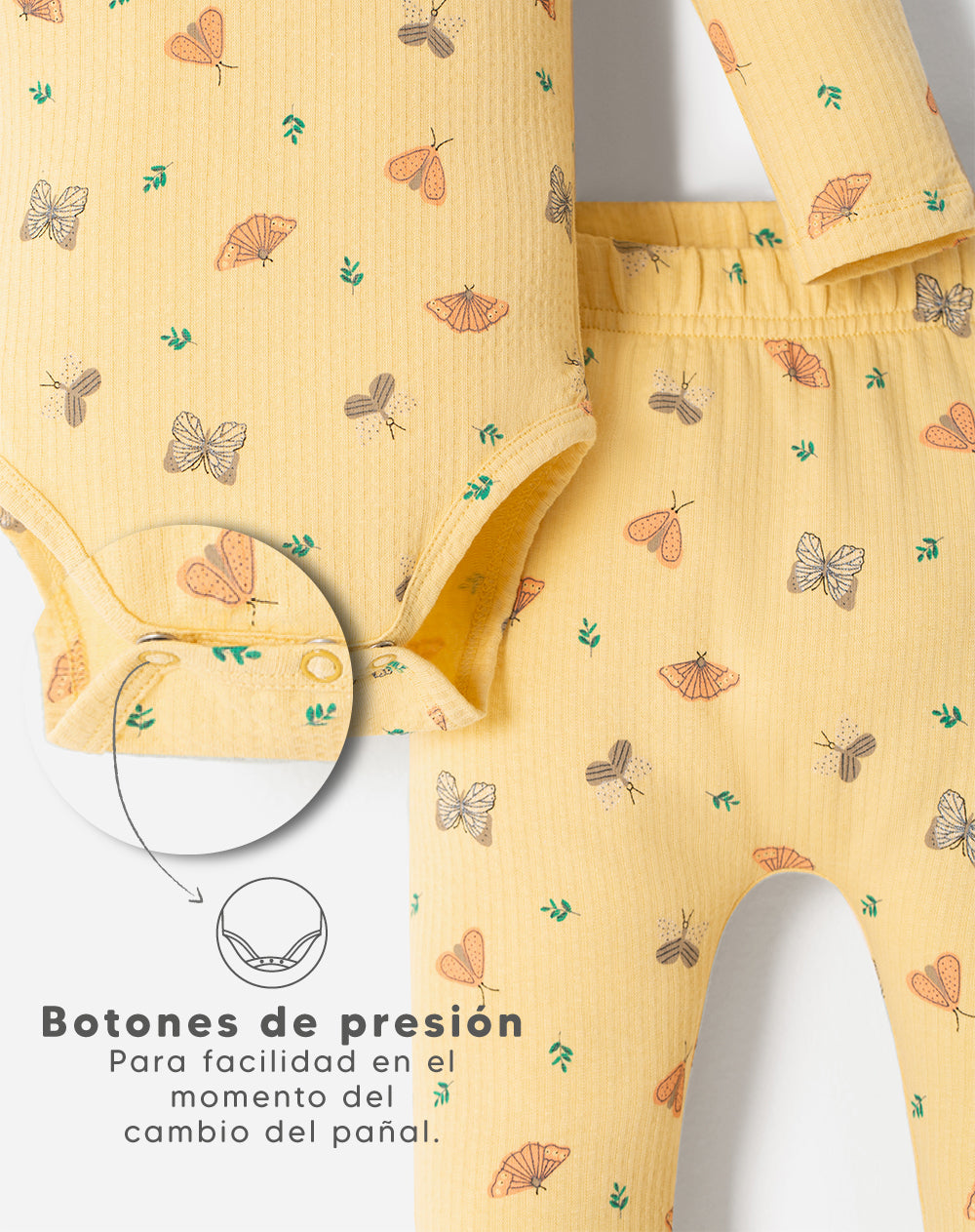Conjunto pantalon largo manga larga amarillo estampado