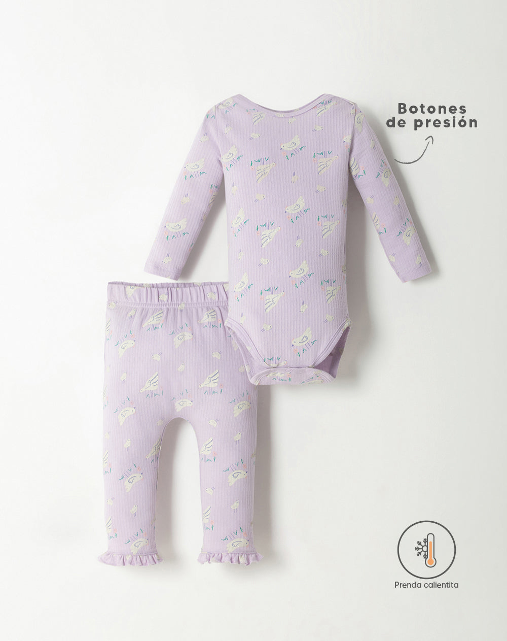 Conjunto pantalon largo manga larga lila estampado