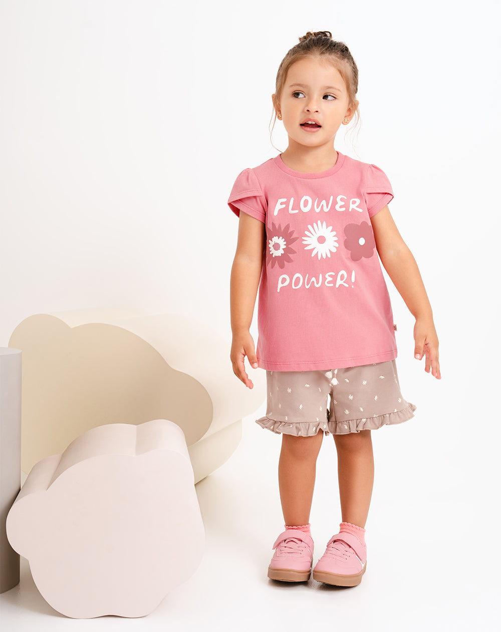 Conjunto camiseta + short estampado rosado estampado