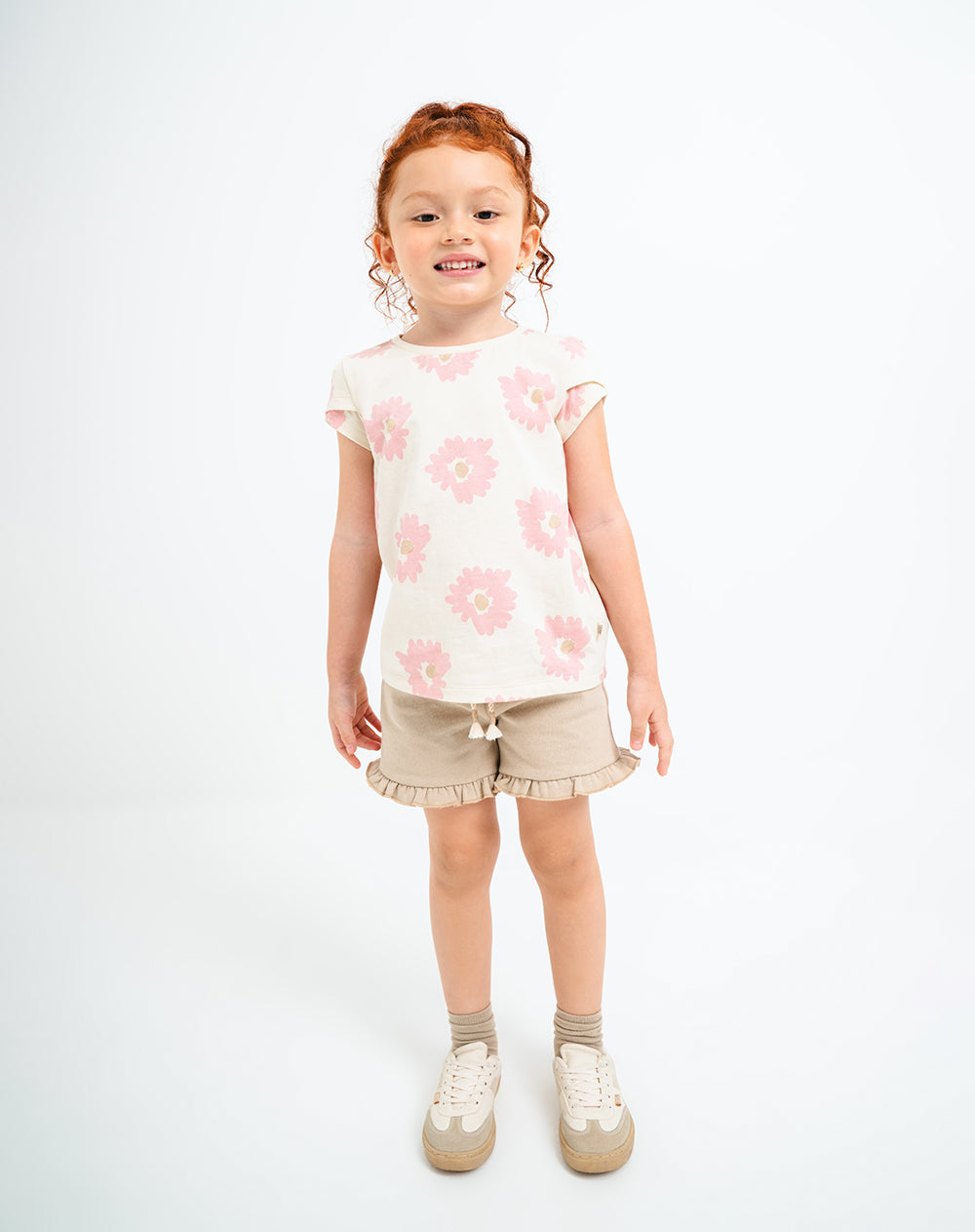 Conjunto pantalon corto manga corta rosado estampado