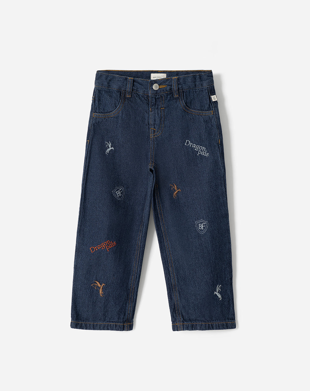 Jean straight apliques bordados tiro medio indigo oscuro niño