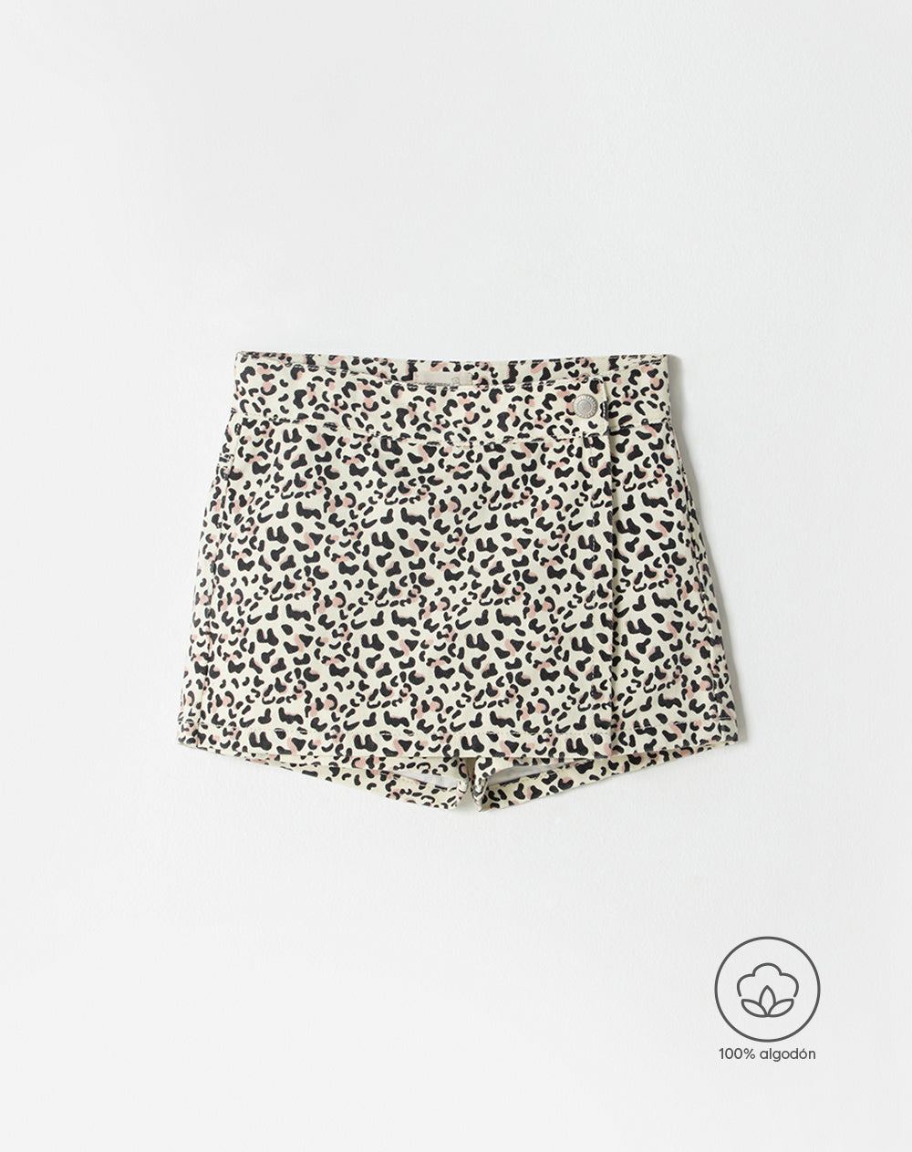 Falda corto tiro alto beige estampado