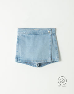 Falda short denim algodón índigo claro niña