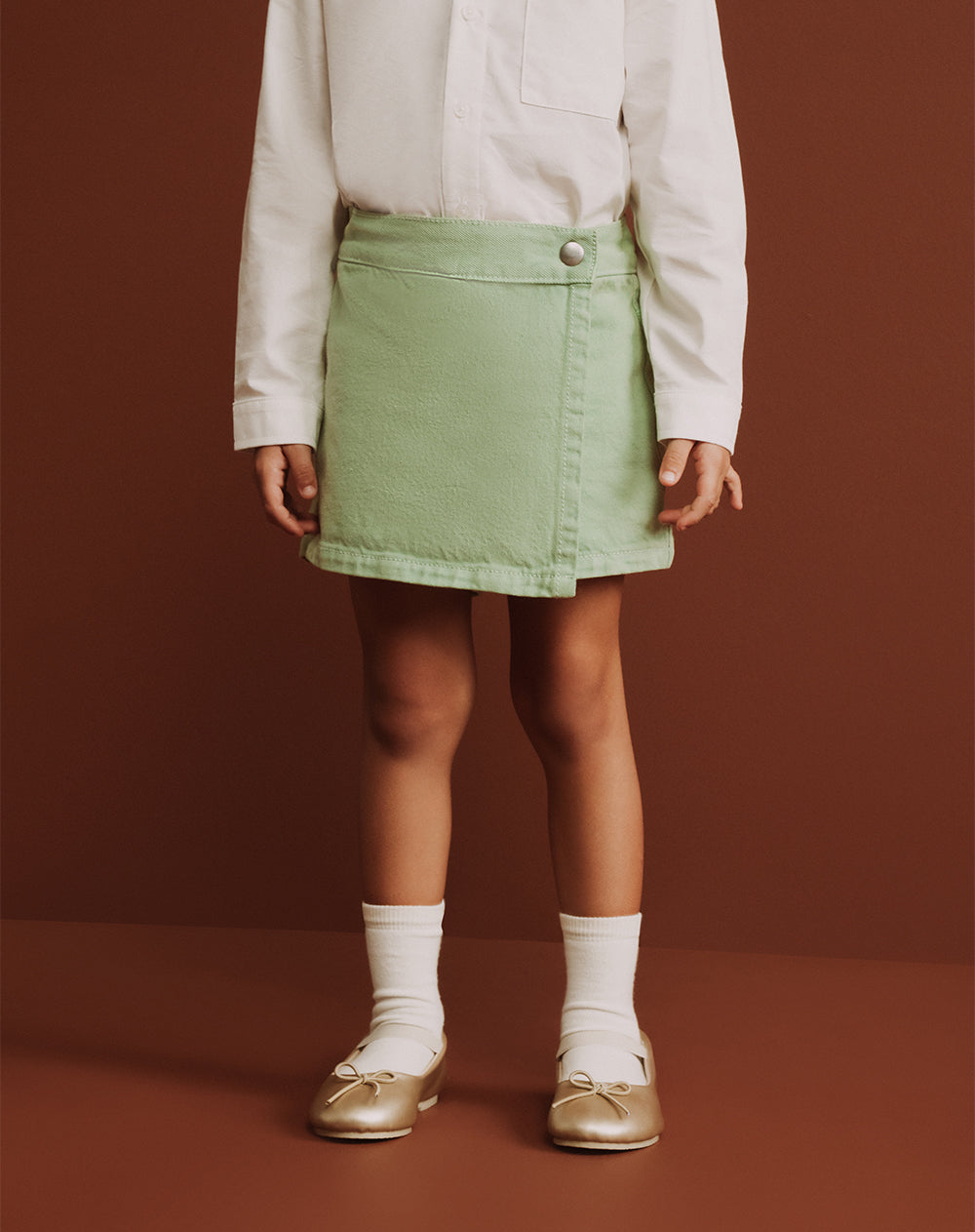 Falda short tiro alto algodón verde niña