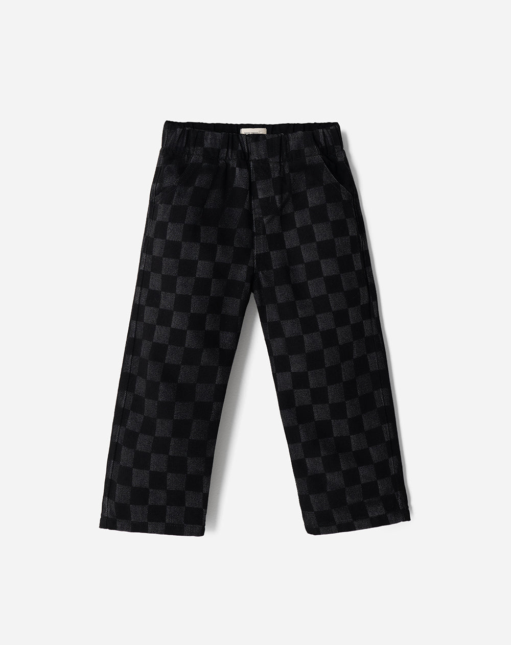 Jean recto tiro medio negro cuadros niño