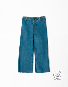Jean wide leg tiro alto algodón índigo medio niña