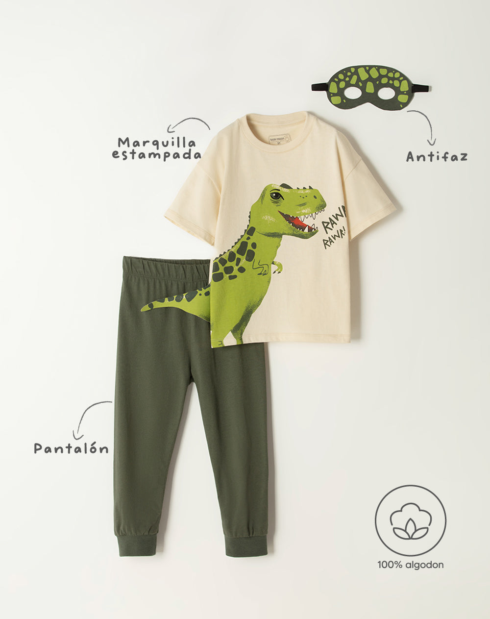 Pijama niño camiseta + pantalón + antifaz algodón surtida