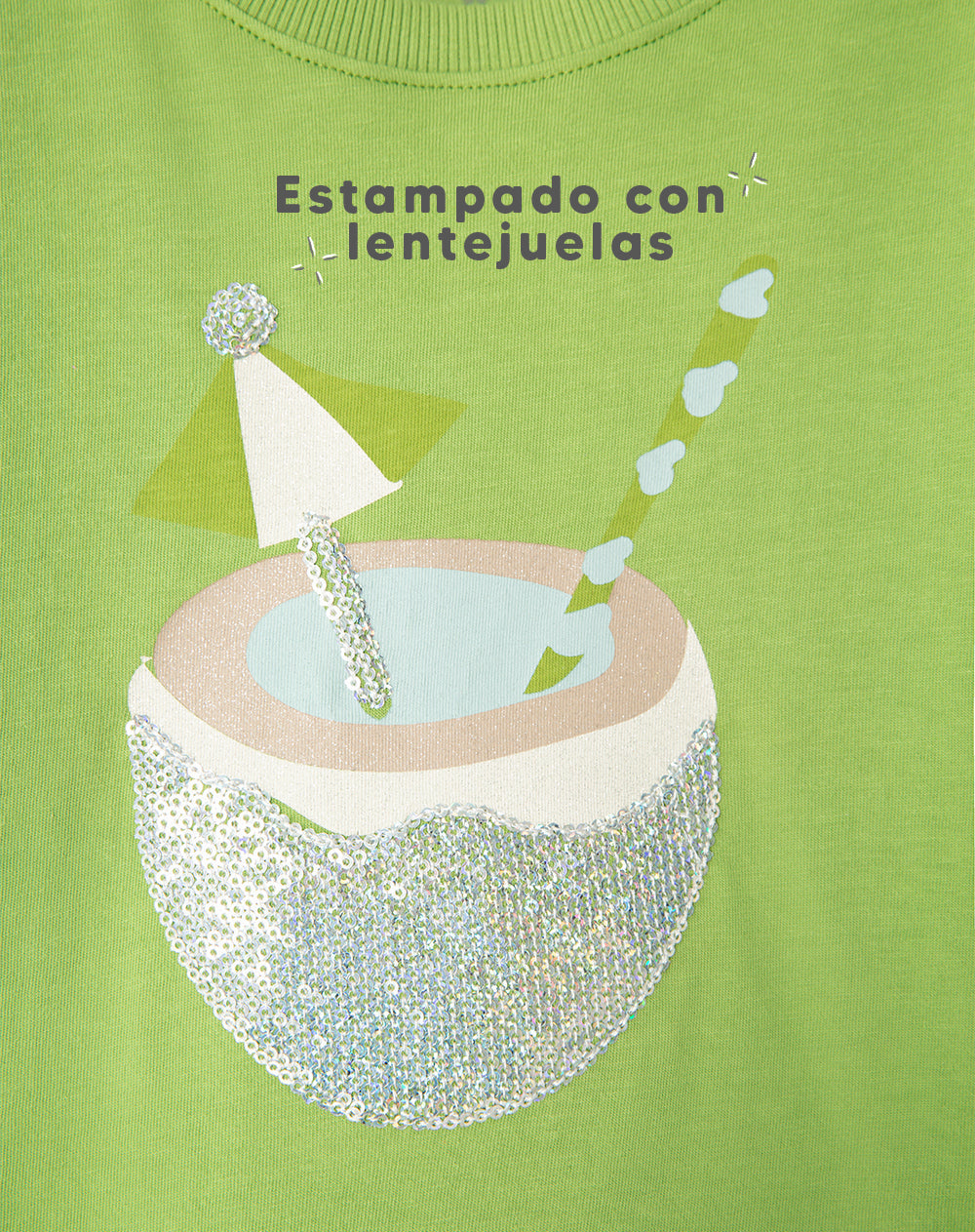 Camiseta regular algodón estampada lentejuelas niña