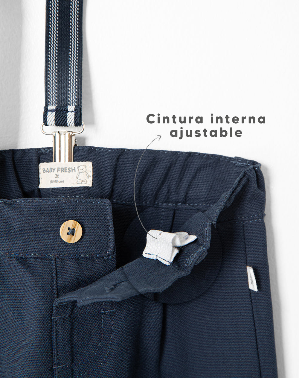 Pantalón recto + cargaderas drill algodón azul niño