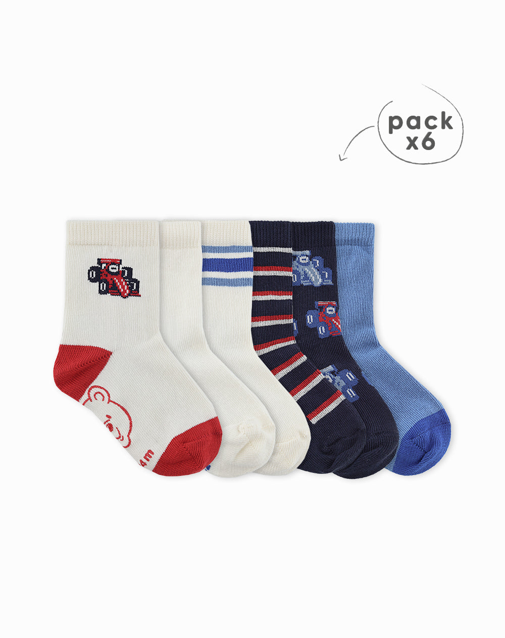 Medias niño algodón largas pack x6 surtido