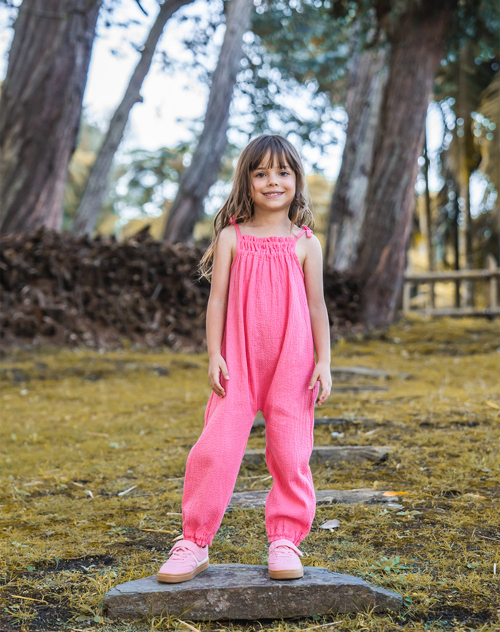 Enterizo largo regular algodón rosado niña