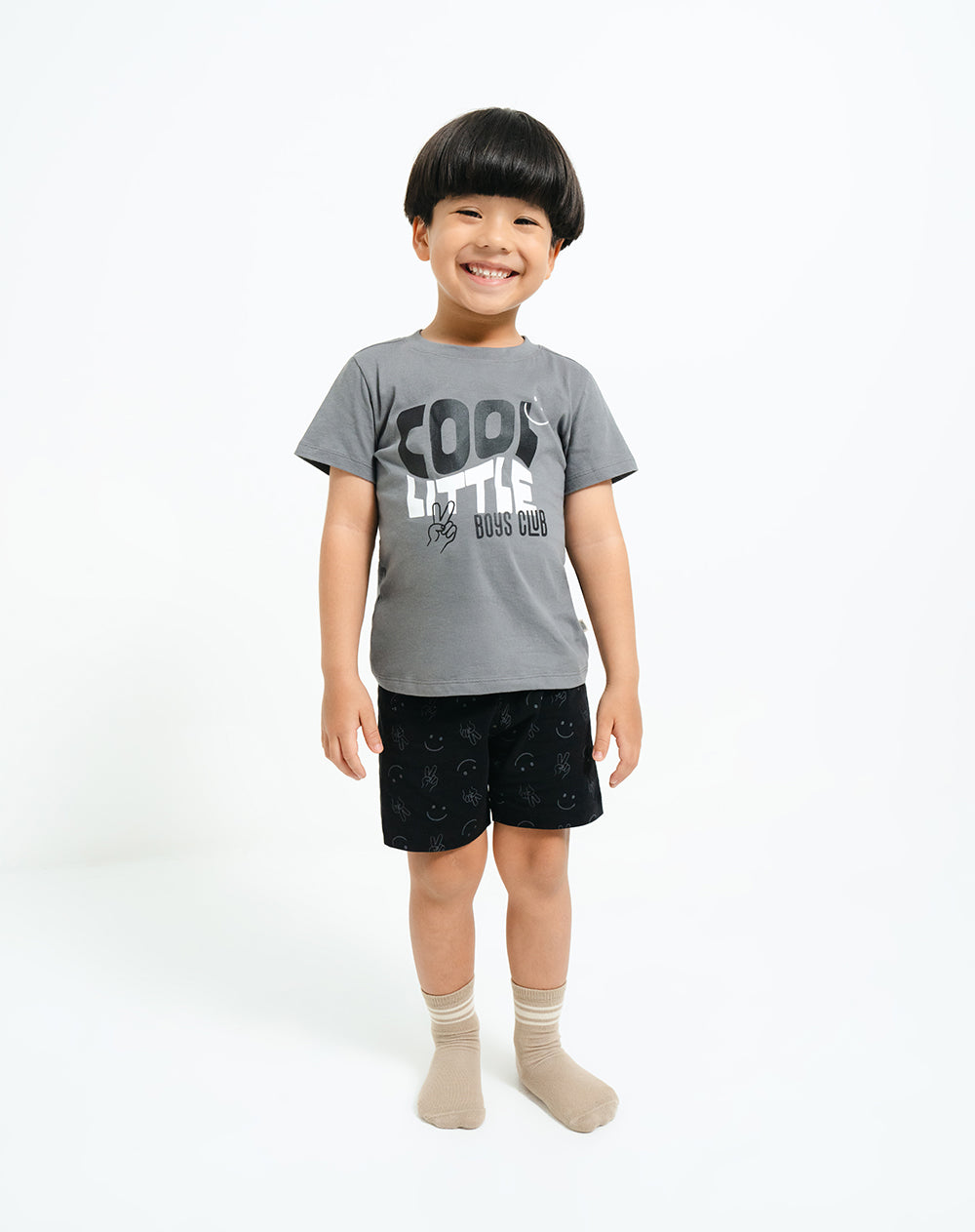 Pijama niño camiseta + short algodón gris estampada