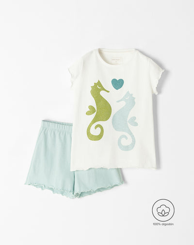 Pijama niña camiseta + short surtida estampada