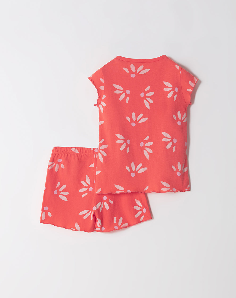 Pijama niña camiseta + short coral estampada