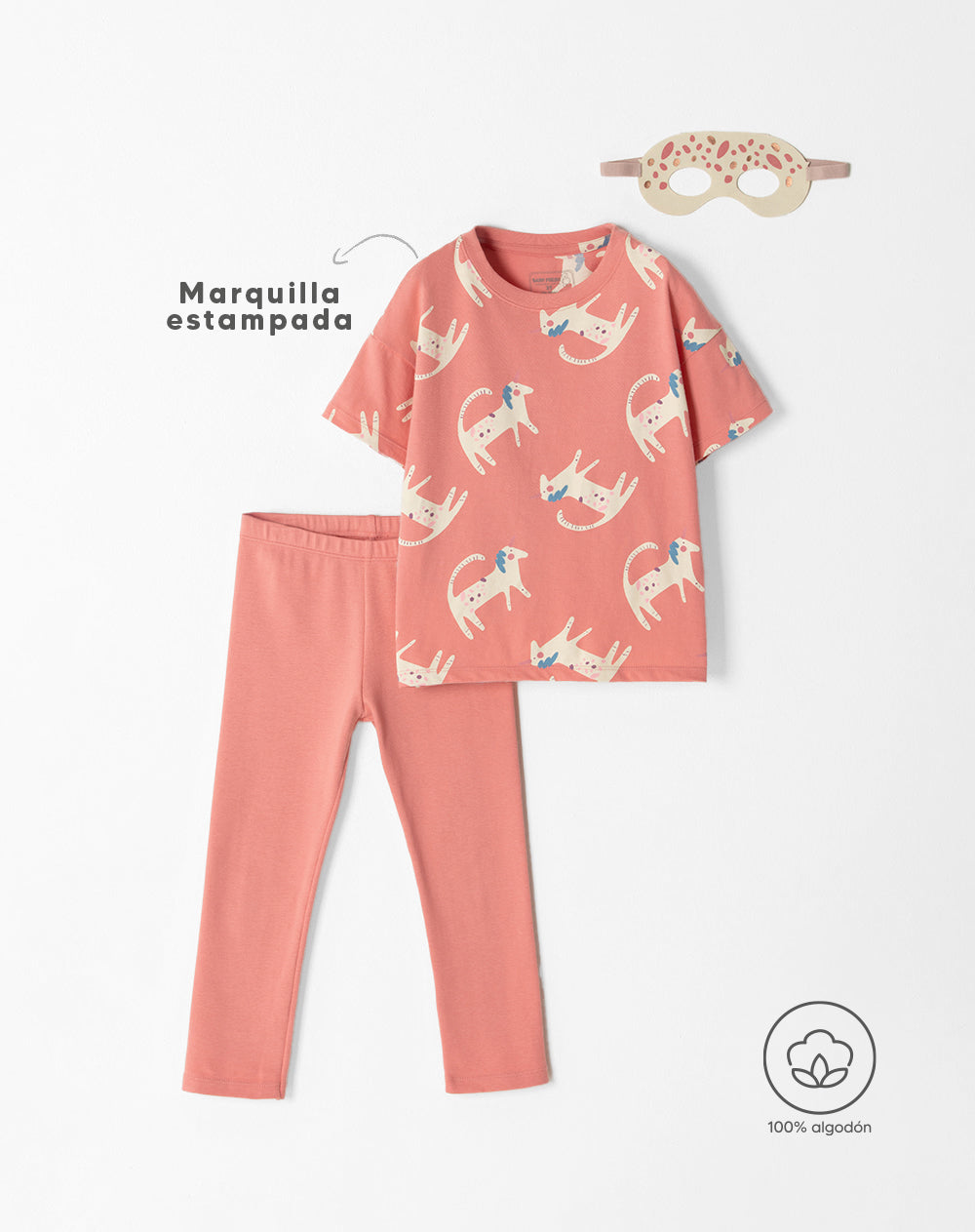 Conjunto pantalon largo manga corta rosado estampado