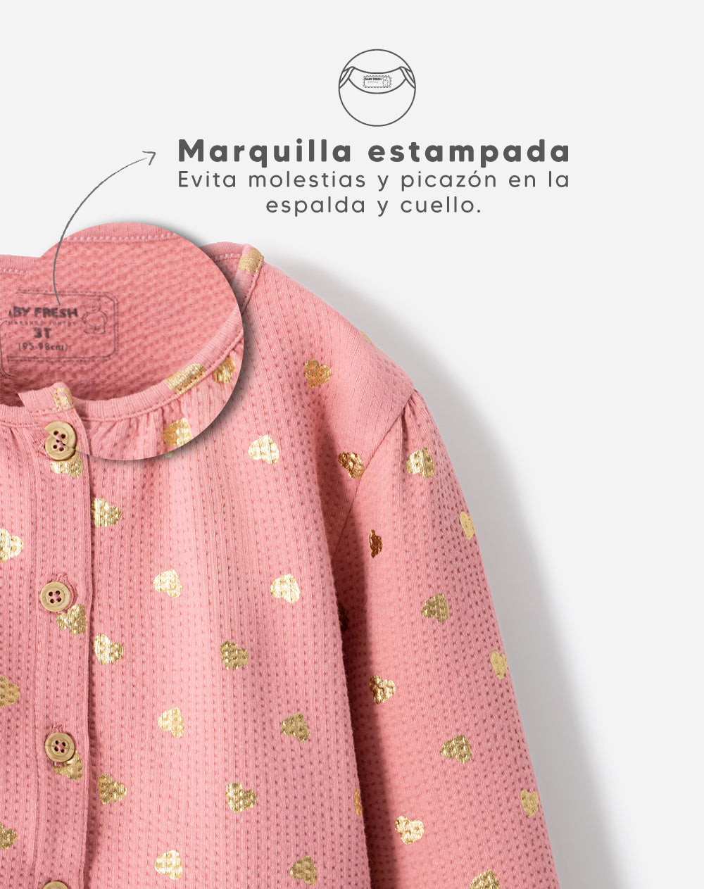 Camisa manga larga regular palo de rosa brillos niña
