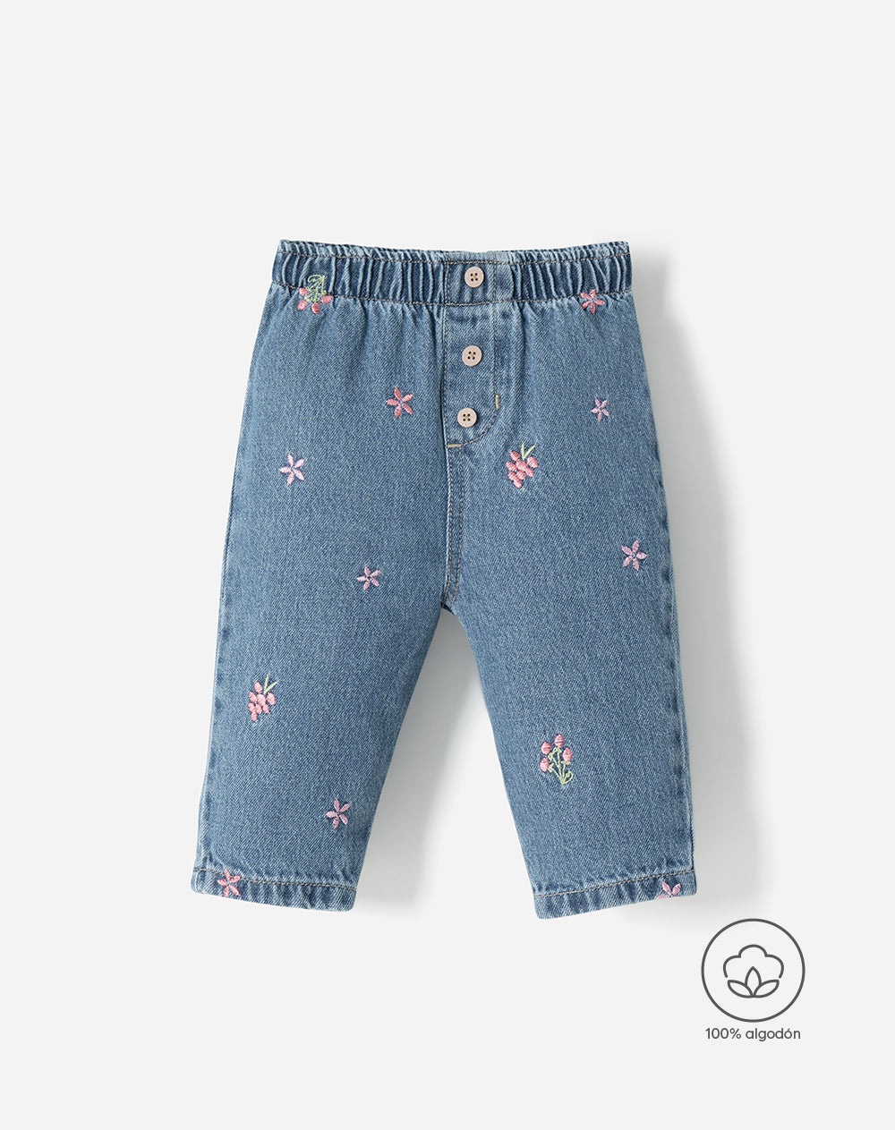 Jean regular algodón bordado índigo bebé niña