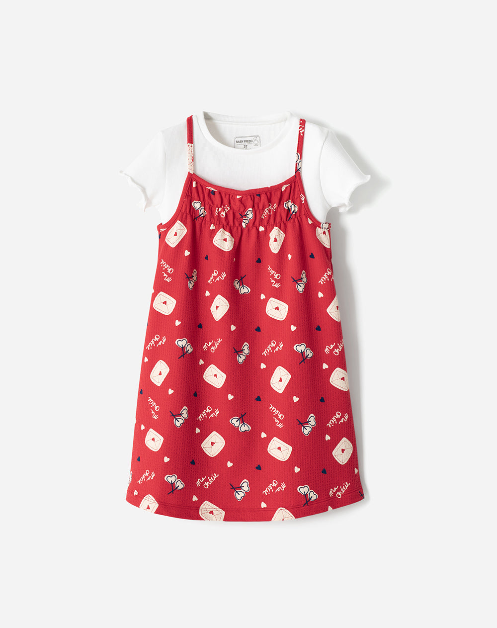 Vestido medio rojo estampado