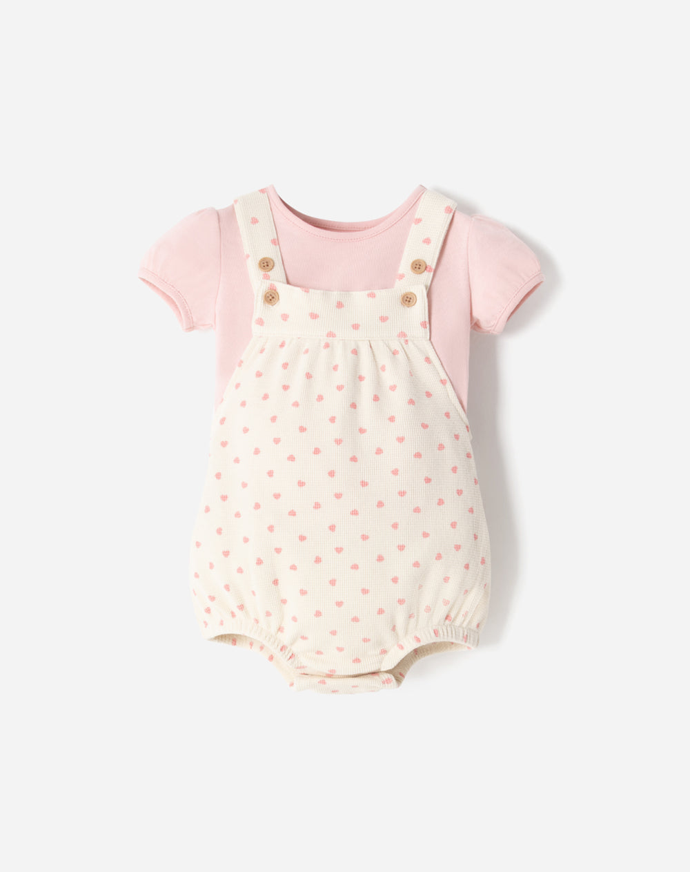 Conjunto overol manga corta beige estampado